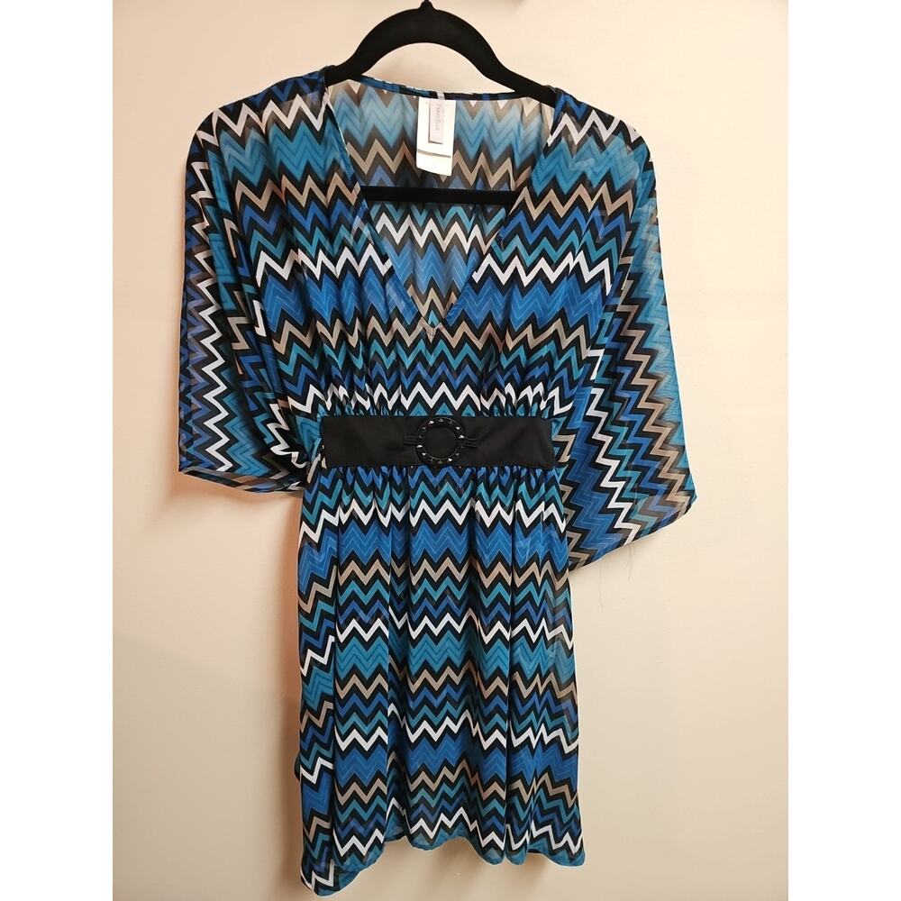 Perry Ellis Sheer Dress With Kimono‎ Sleeves Cinched Waist SZ S